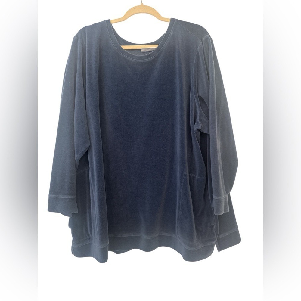 Denim & Co plus size 3XP navy Blue Oversized Sweatshirt pockets Velour Fall Goth
